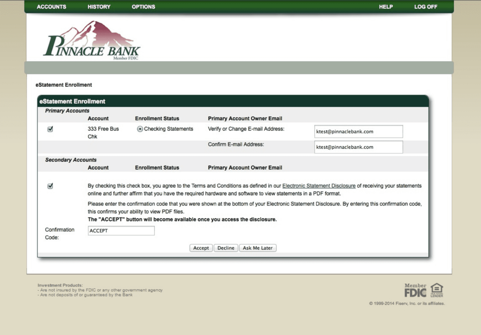 eStatements Pinnacle Bank